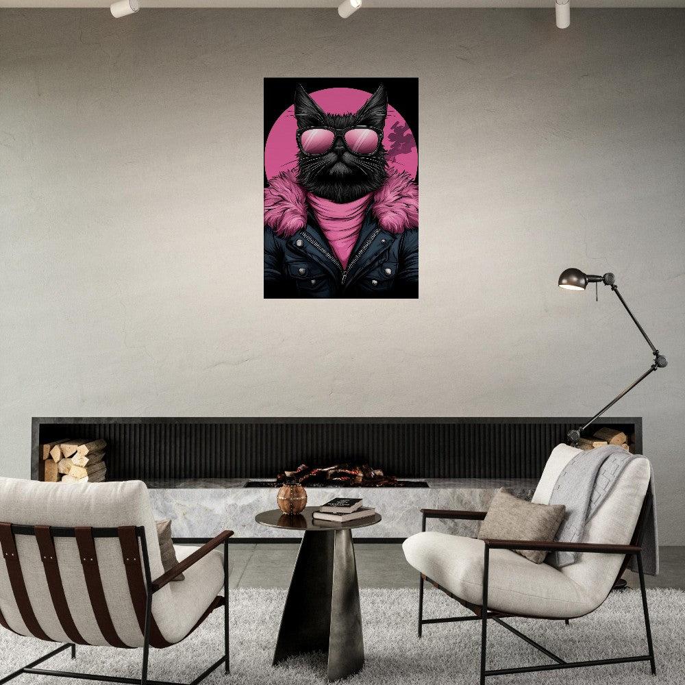 Rebel Cat in Pink Fur Canvas Art - ROMAG Store