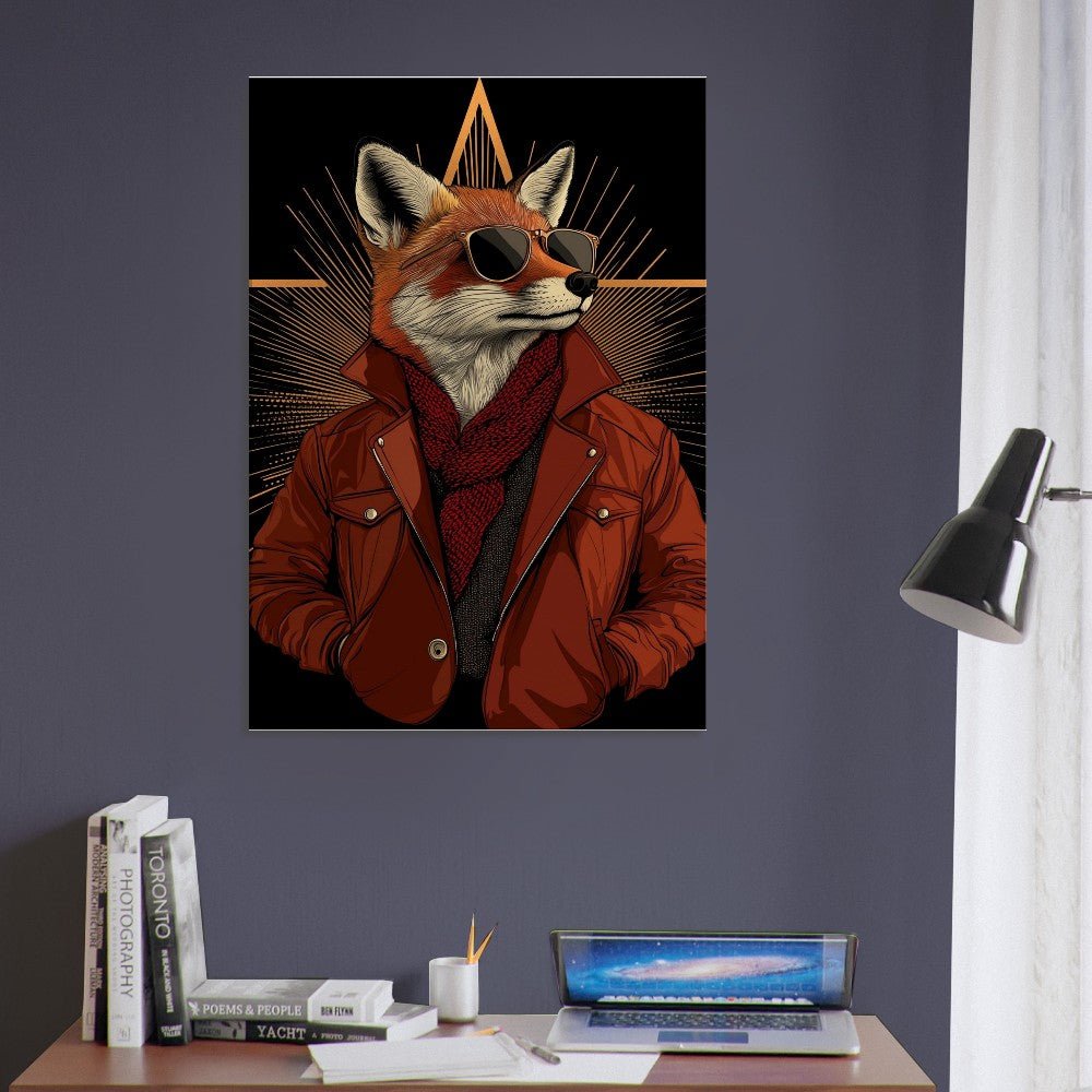 Chic Fox in Leather Jacket Canvas Print - ROMAG Store