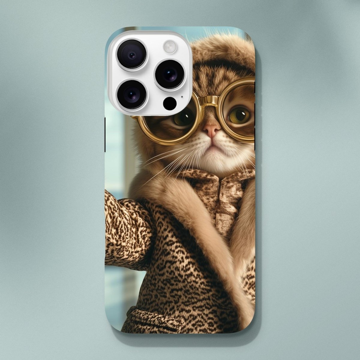 Chic Cat in Leopard Print Fur Coat iPhone Tough Case - ROMAG Store