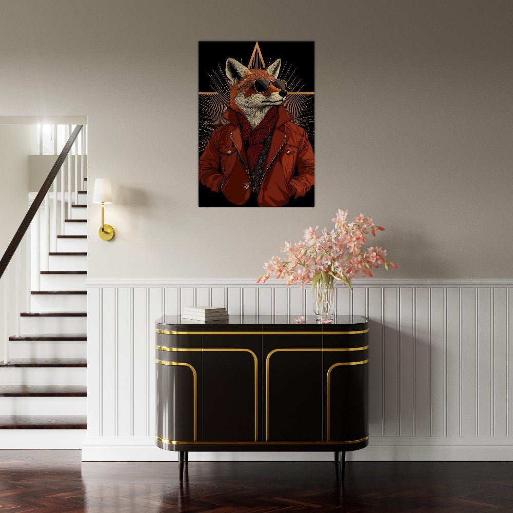 Chic Fox in Leather Jacket Canvas Print - ROMAG Store