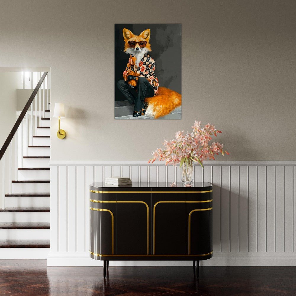 Chic Fox in Floral Shirt Canvas Art - ROMAG Store