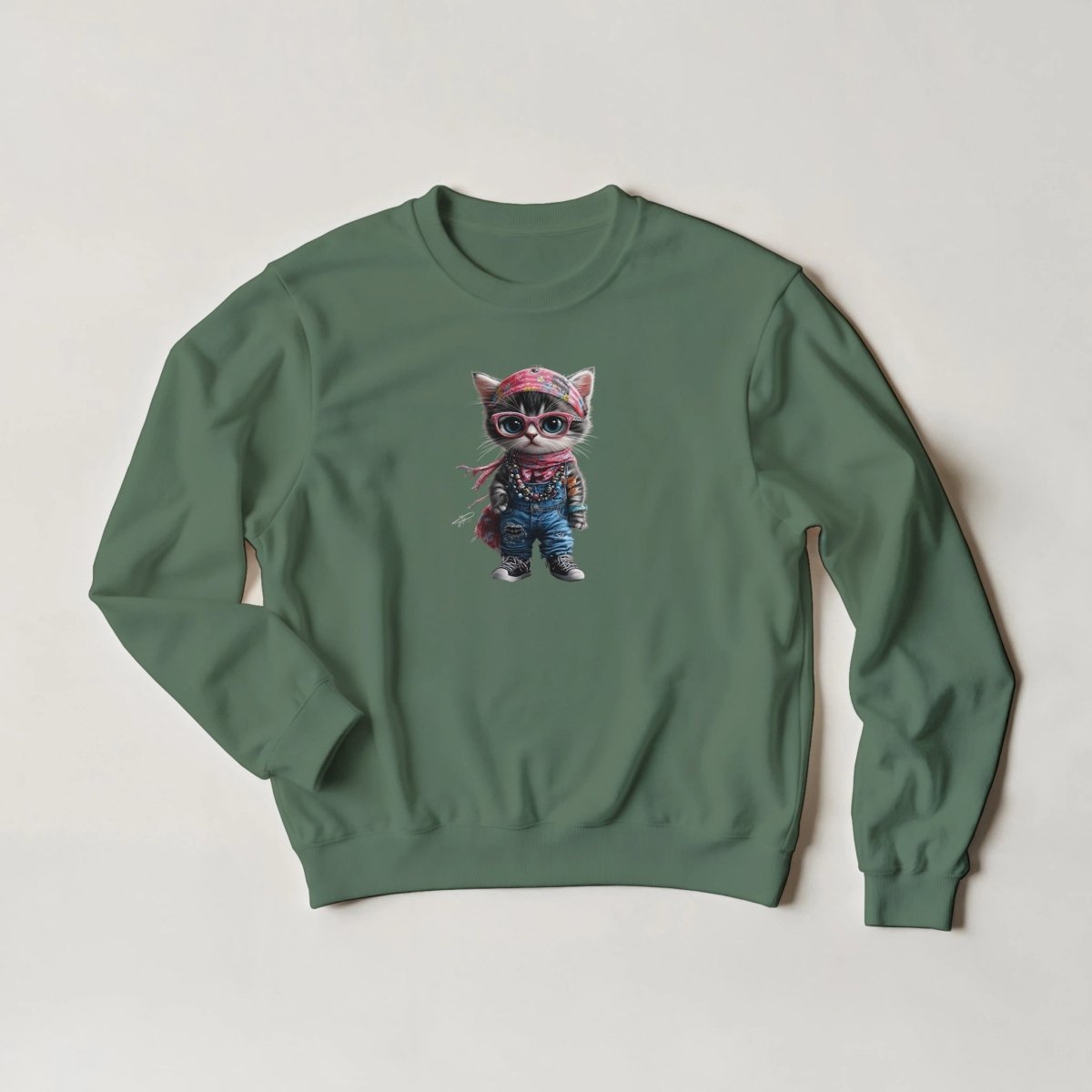 Cool Cat Sweatshirt – Streetwear Graphic | Unique Feline Fashion in 6 Colors - ROMAG Store