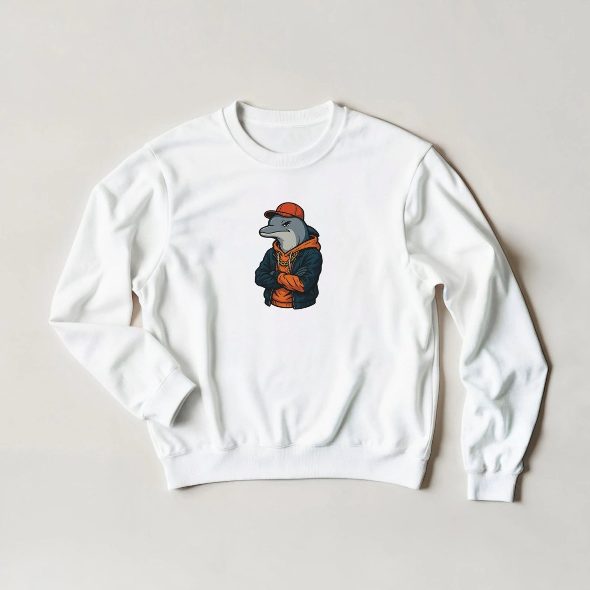 Dolphin Streetwear Sweatshirt – Hip - Hop Vibe with Gold Chain & Cap, Available in 6 Colors - ROMAG Store