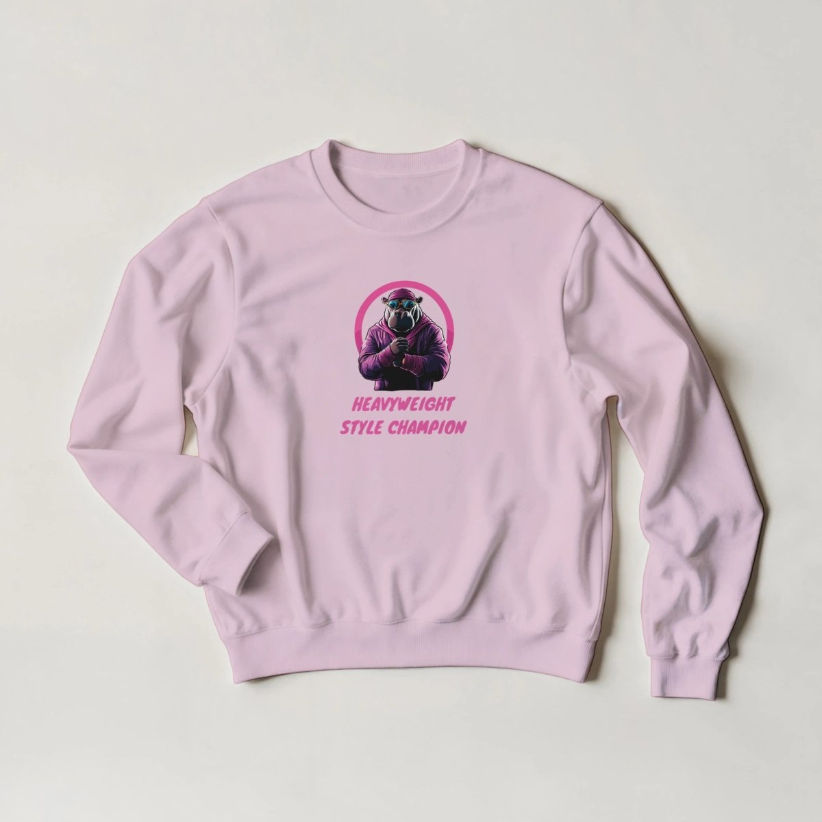 Heavyweight Style Champion Hippo Sweatshirt – Bold Streetwear Graphic in Your Choice of Hues - ROMAG Store
