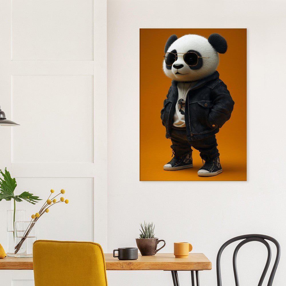 Cool Panda in Leather Jacket Canvas - ROMAG Store