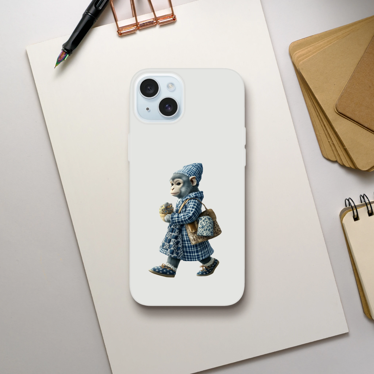 Chic Monkey in Plaid iPhone Flexi Case - ROMAG Store