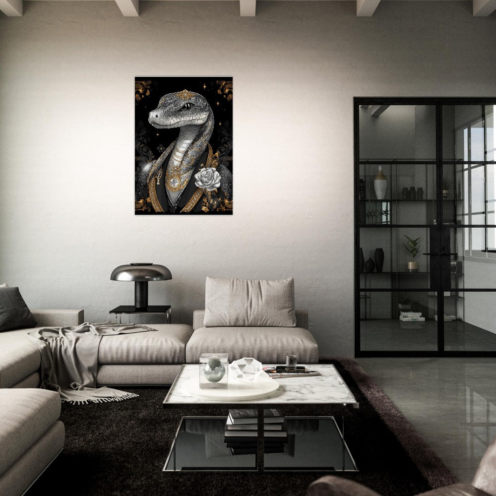 Regal Snake in Black & Gold Suit Canvas - ROMAG Store