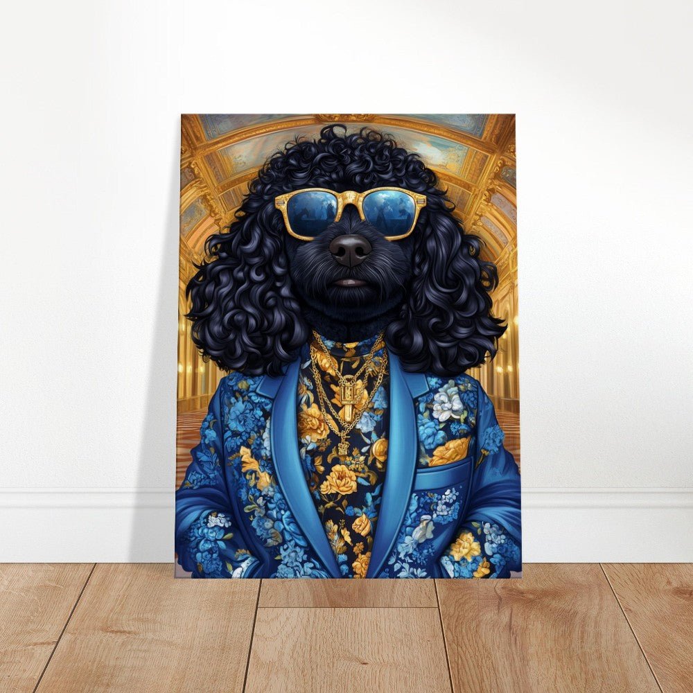 Dapper Dog in Blue Floral Suit Canvas Art - ROMAG Store