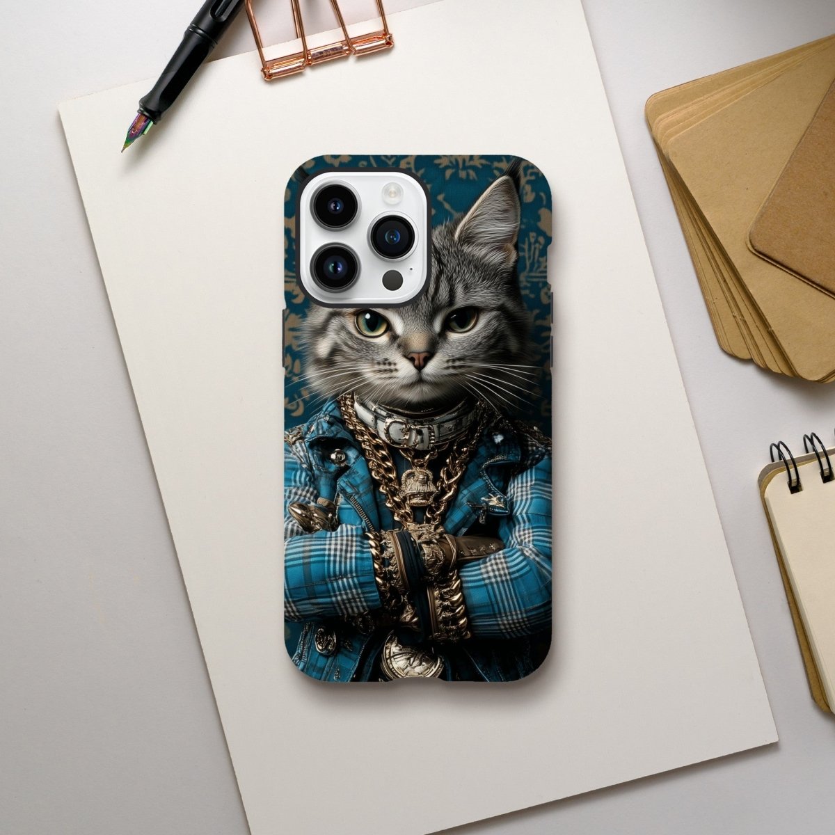 Cool Cat in Plaid & Gold iPhone Tough Case - ROMAG Store