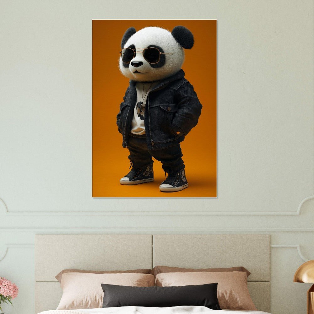 Cool Panda in Leather Jacket Canvas - ROMAG Store