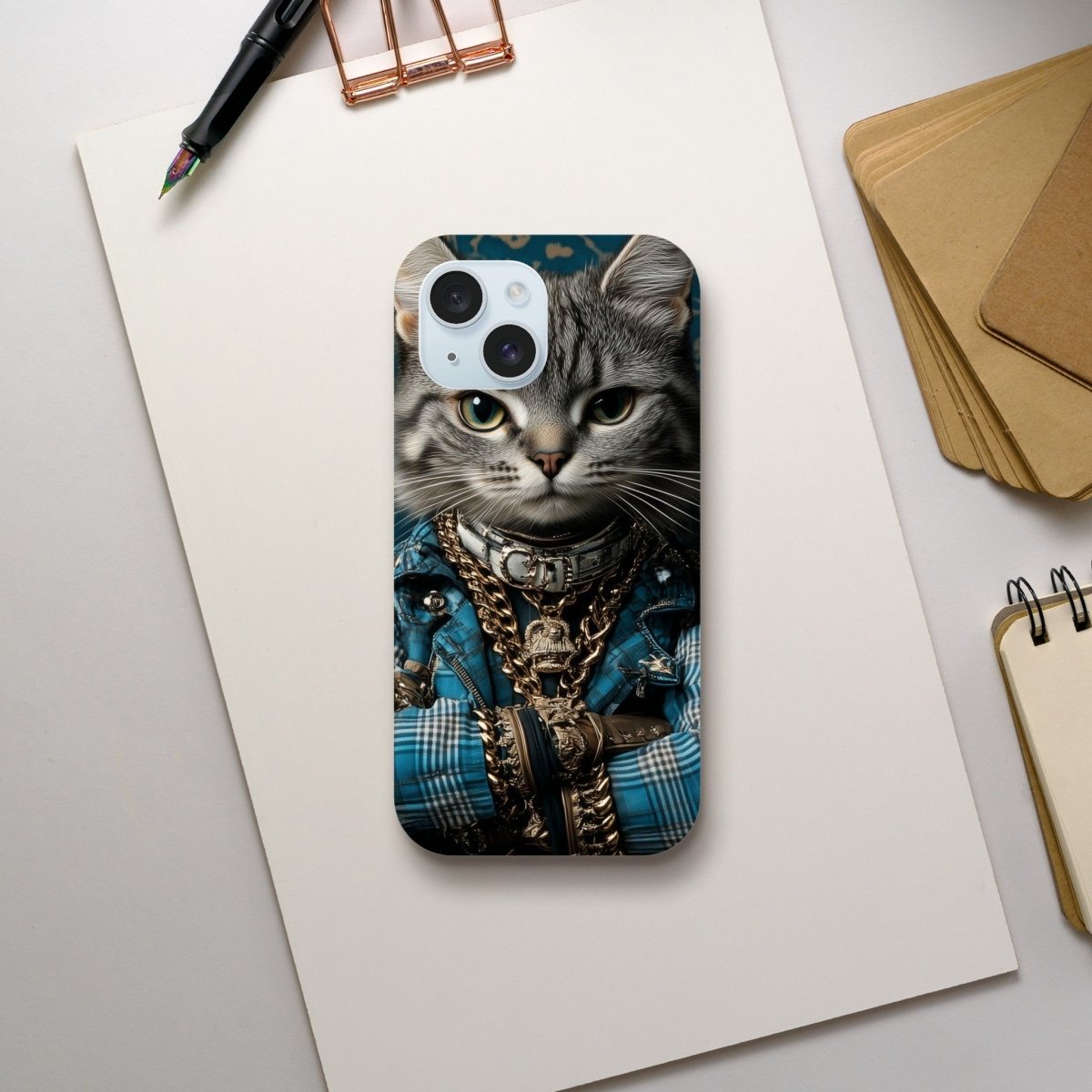 Cool Cat in Plaid & Gold iPhone Tough Case - ROMAG Store