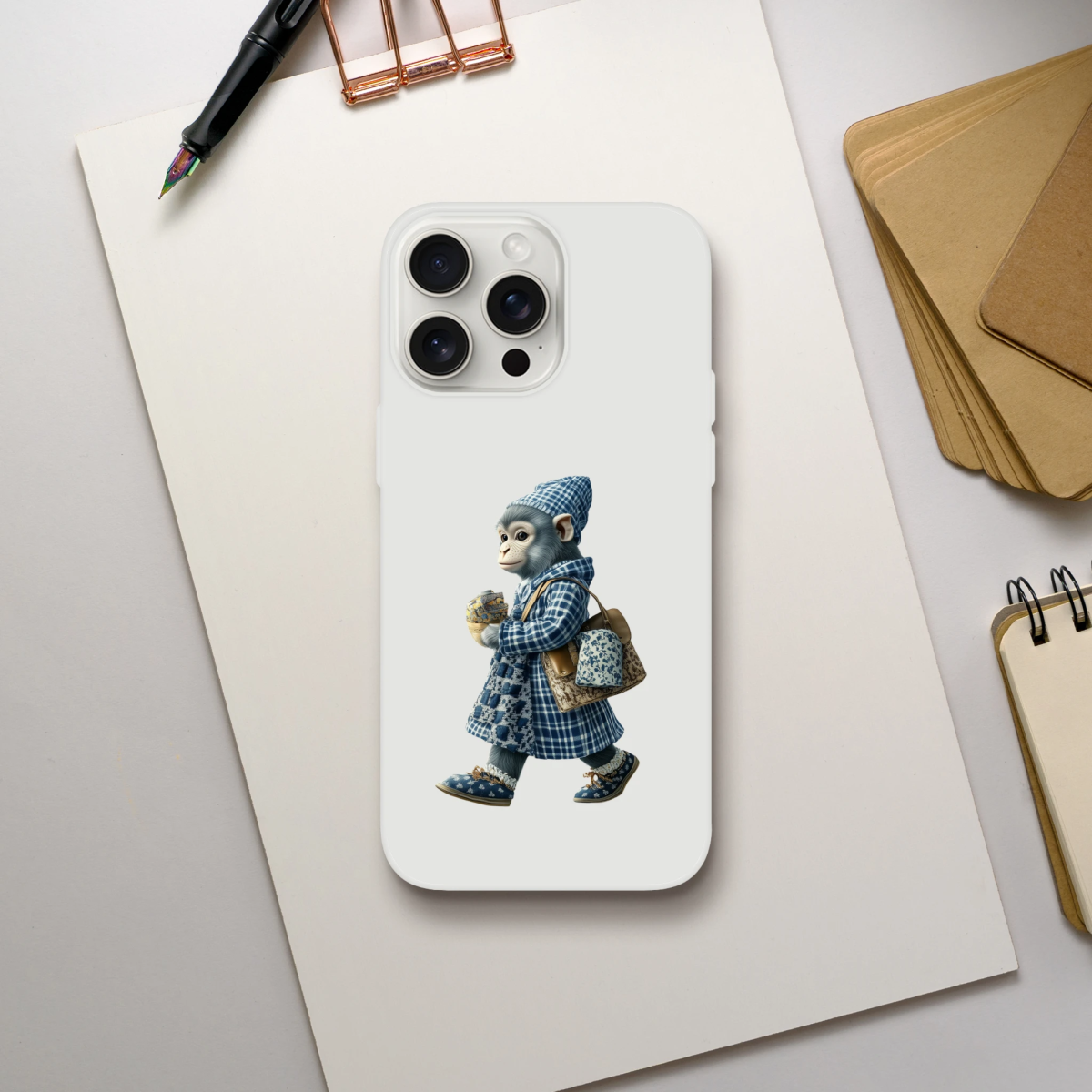 Chic Monkey in Plaid iPhone Flexi Case - ROMAG Store