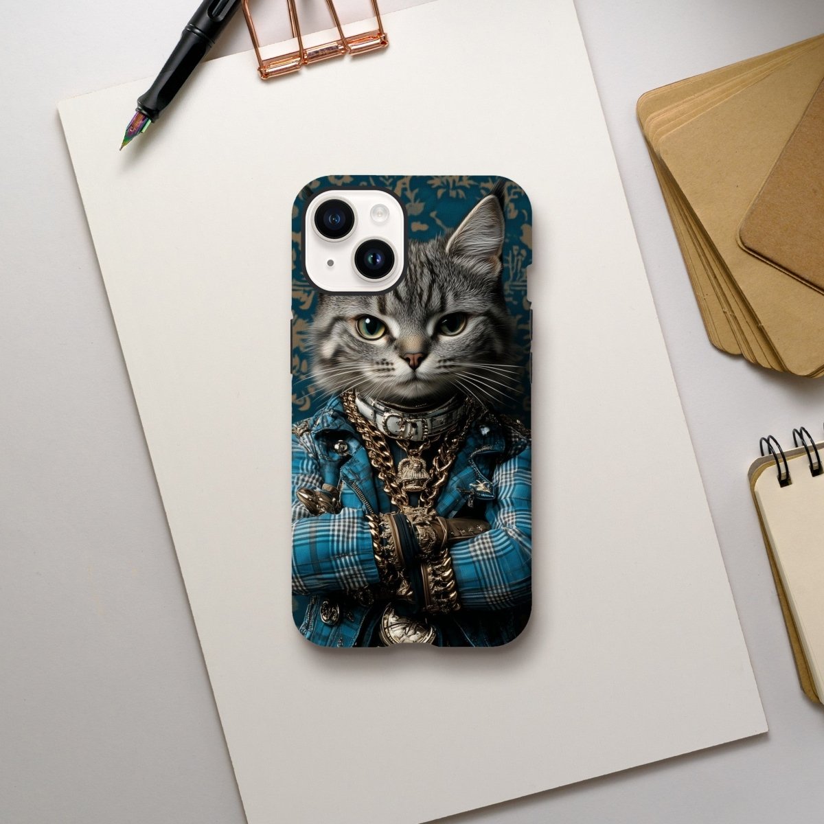 Cool Cat in Plaid & Gold iPhone Tough Case - ROMAG Store