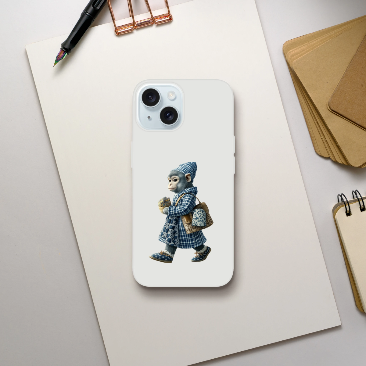 Chic Monkey in Plaid iPhone Flexi Case - ROMAG Store