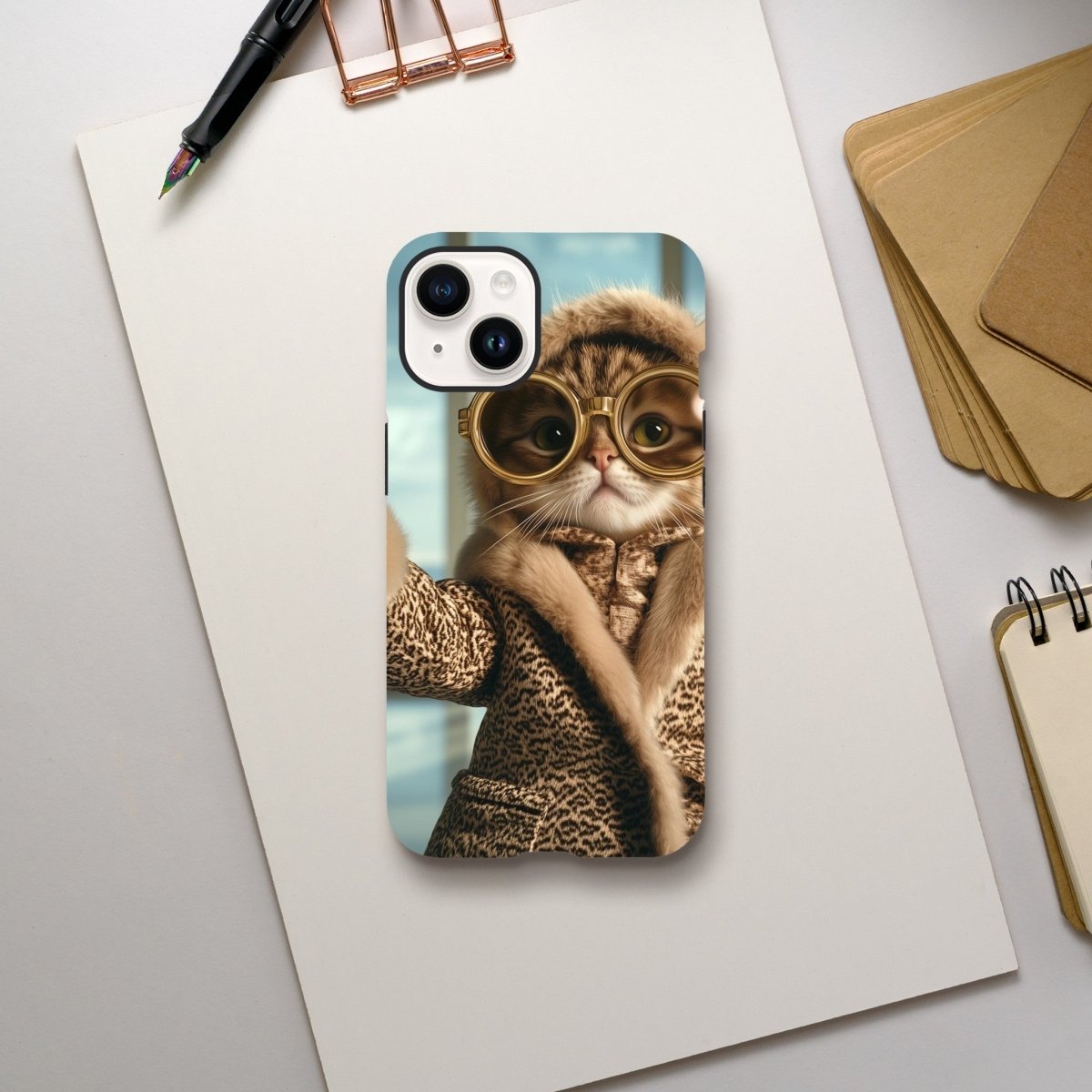 Chic Cat in Leopard Print Fur Coat iPhone Tough Case - ROMAG Store