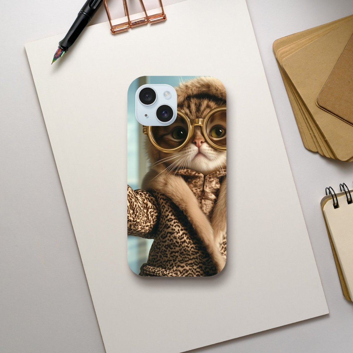 Chic Cat in Leopard Print Fur Coat iPhone Tough Case - ROMAG Store