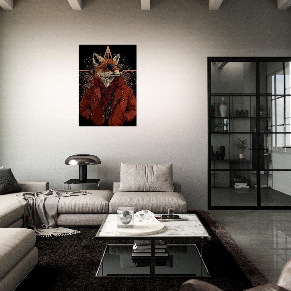 Chic Fox in Leather Jacket Canvas Print - ROMAG Store