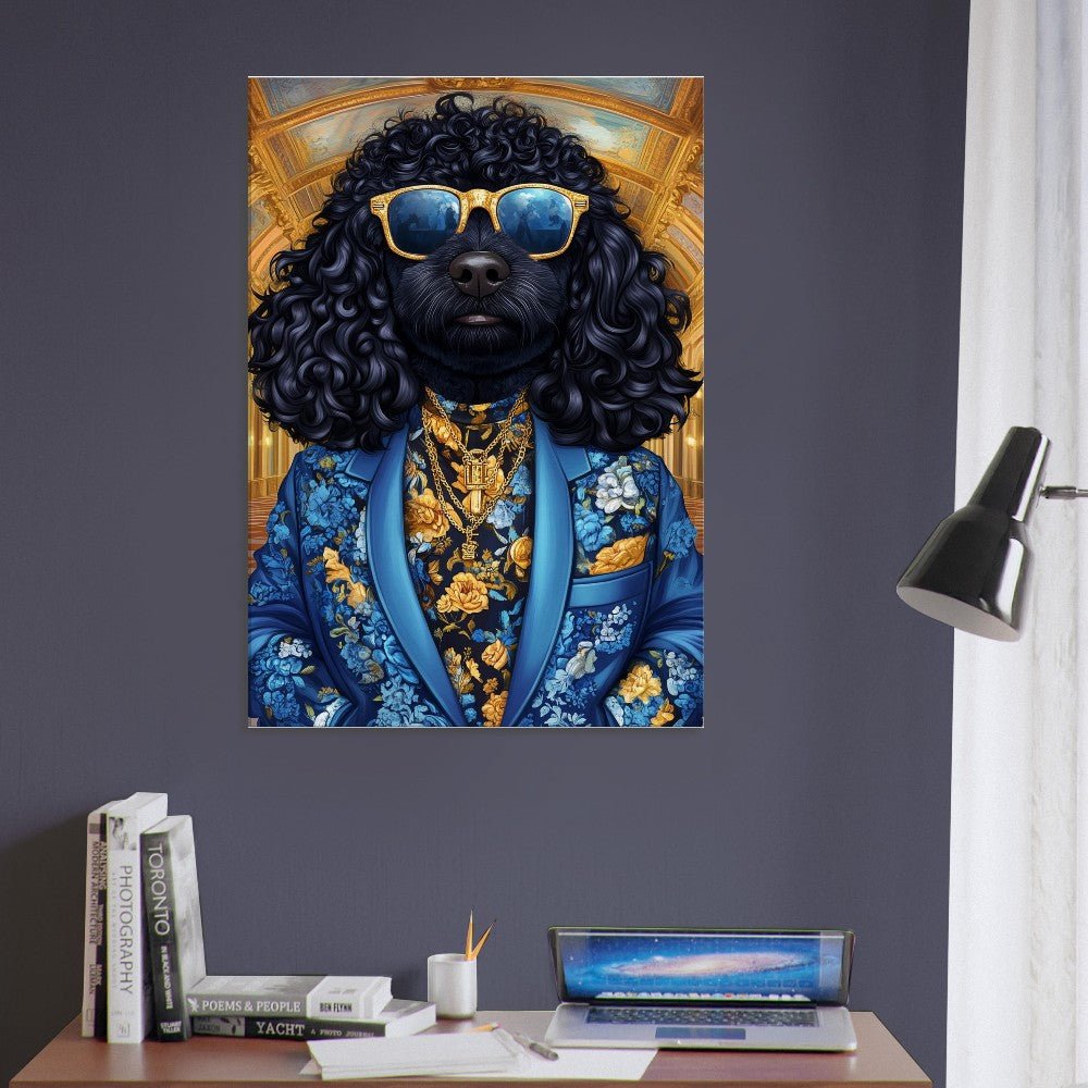 Dapper Dog in Blue Floral Suit Canvas Art - ROMAG Store