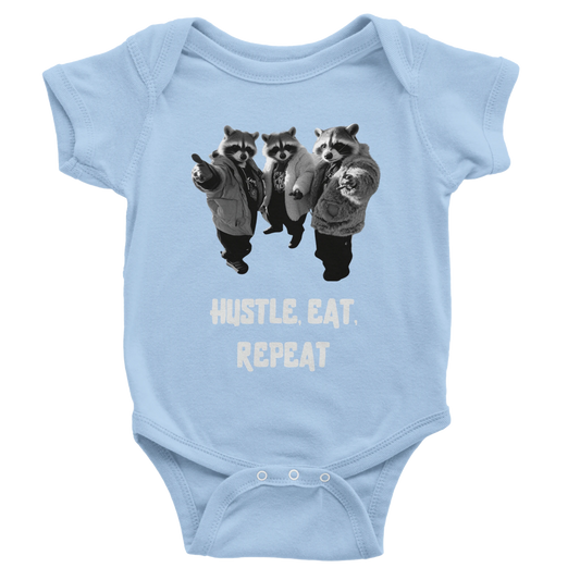 Hustle, Eat, Repeat Raccoon Baby Short Sleeve Bodysuit - ROMAG Store