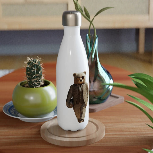 Dapper Bear in Plaid Suit Stainless Steel Water Bottle - ROMAG Store