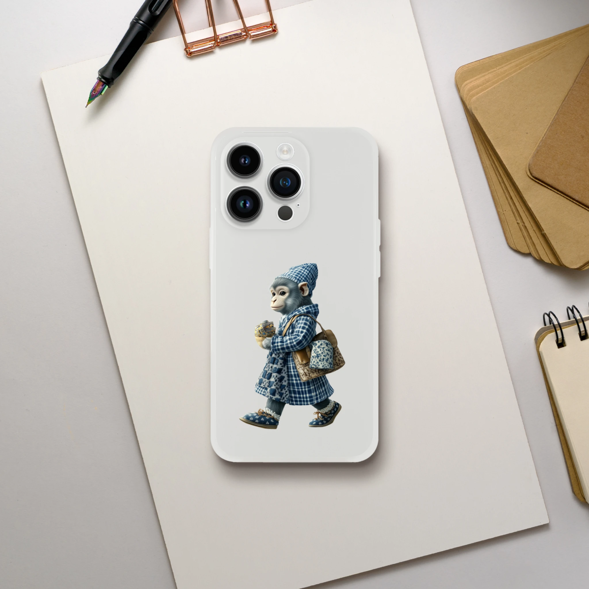 Chic Monkey in Plaid iPhone Flexi Case - ROMAG Store