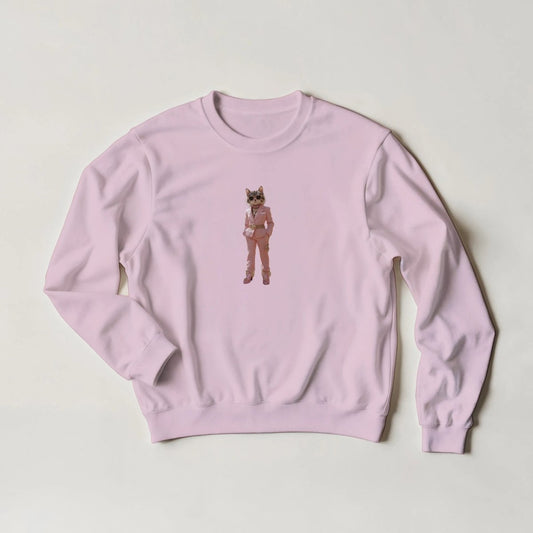 Sassy Feline Sweatshirt – Chic Pink Suit & Shades Streetwear Graphic - ROMAG Store