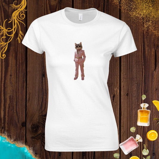 Elegant Cat at Animals Fashion Week Womens T-shirt