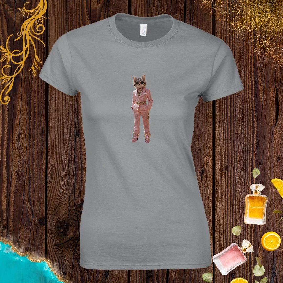 Elegant Cat at Animals Fashion Week Womens T-shirt