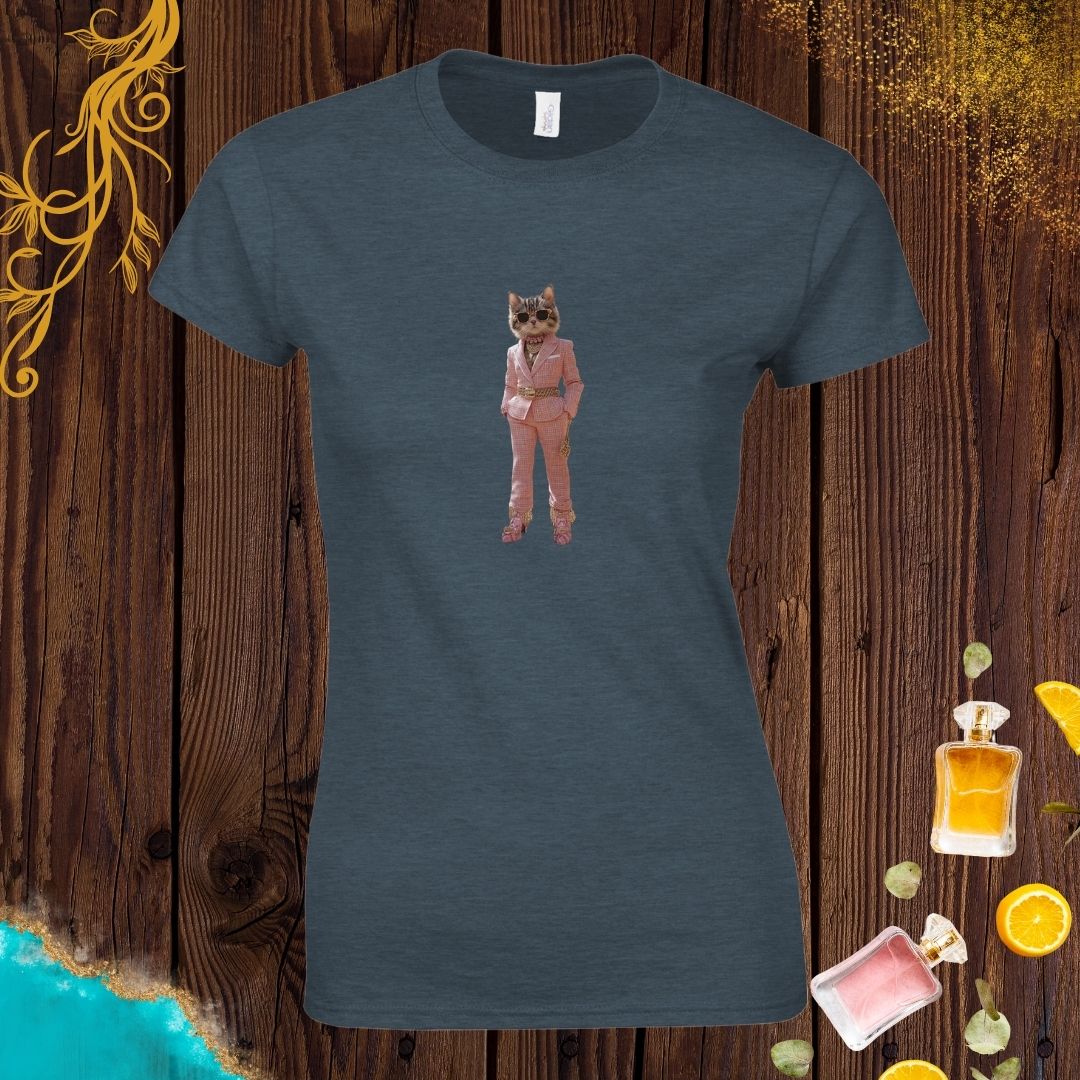 Elegant Cat at Animals Fashion Week Womens T-shirt