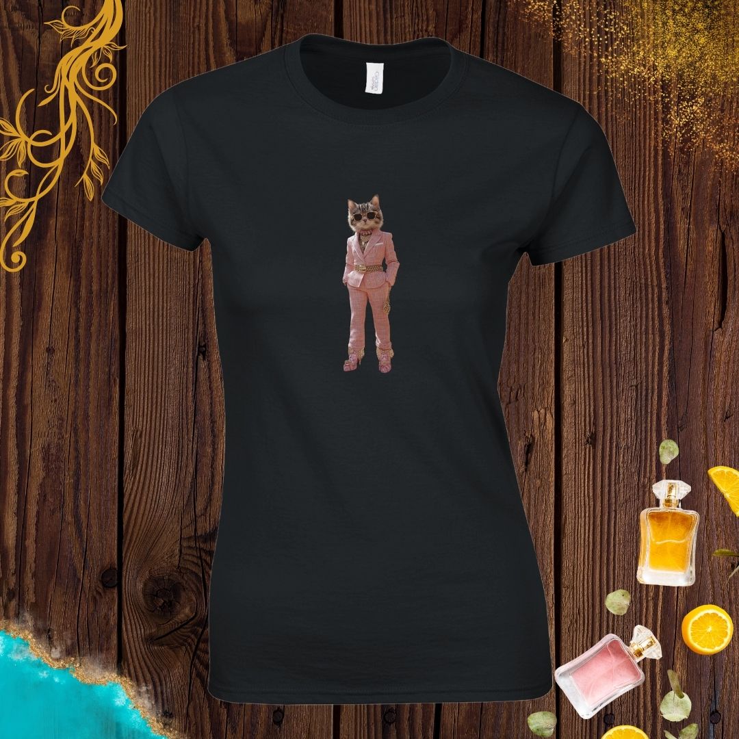 Elegant Cat at Animals Fashion Week Womens T-shirt