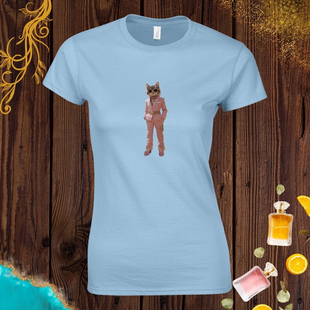 Elegant Cat at Animals Fashion Week Womens T-shirt