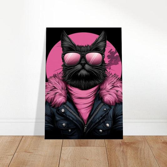 Rebel Cat in Pink Fur Canvas Art - ROMAG Store