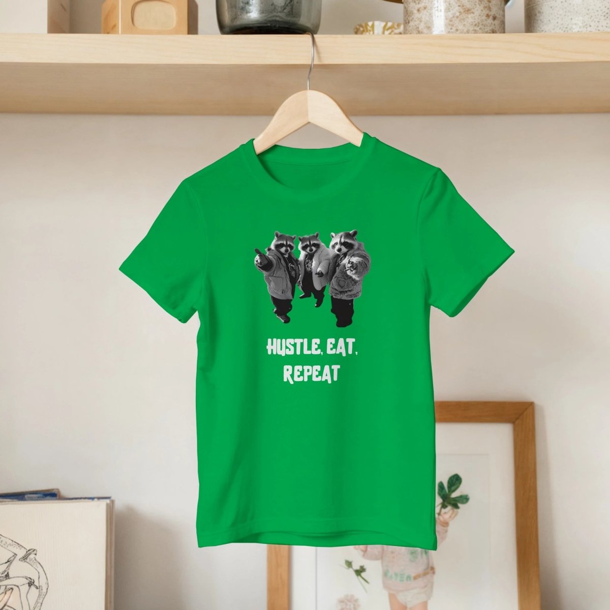 Hustle, Eat, Repeat - Raccoon Kids T-Shirt - ROMAG Store