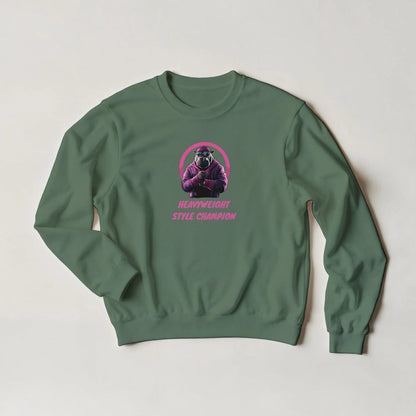 Heavyweight Style Champion Hippo Sweatshirt – Bold Streetwear Graphic in Your Choice of Hues - ROMAG Store
