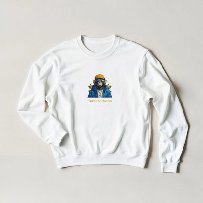 Chimp DJ Sweatshirt – 'Trust the Rhythm' Streetwear Graphic in Your Choice of Six Bold Hues - ROMAG Store