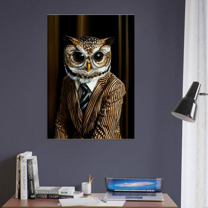 Owl in Pinstripe Suit Canvas - ROMAG Store