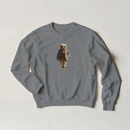 Suited Bear Sweatshirt – Sophisticated Streetwear Graphic in Your Choice of Six Bold Hues - ROMAG Store