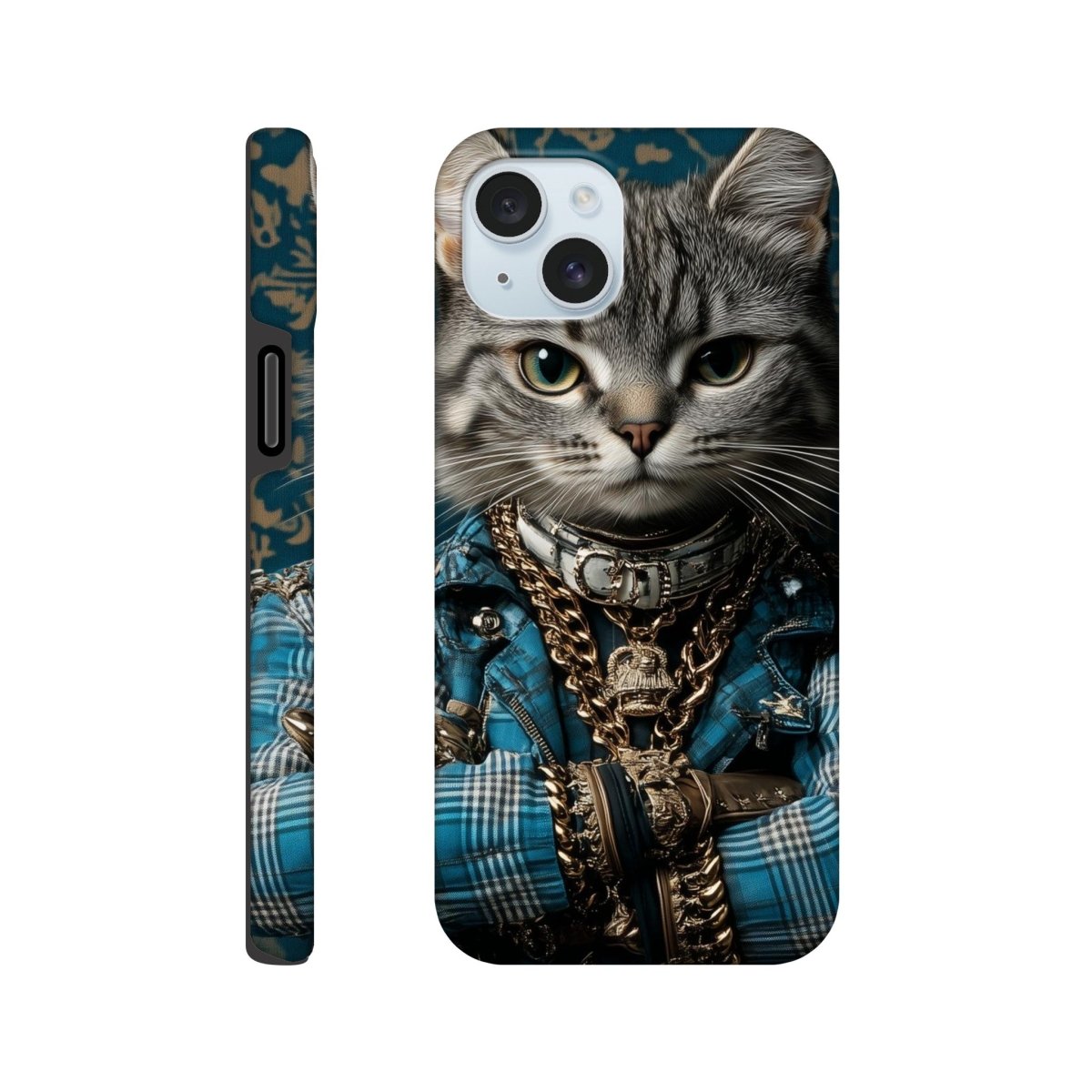 Cool Cat in Plaid & Gold iPhone Tough Case - ROMAG Store