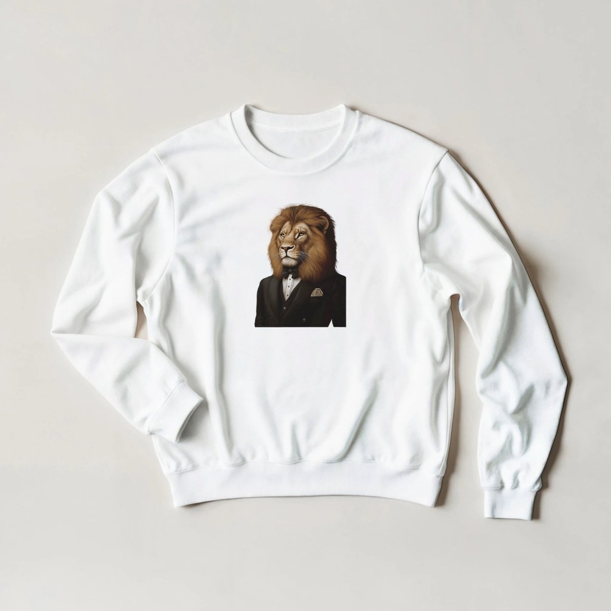 Lion in a Suit Sweatshirt – Dapper Animal Streetwear Graphic for Your Wild Side - ROMAG Store