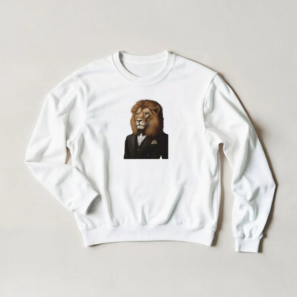 Lion in a Suit Sweatshirt – Dapper Animal Streetwear Graphic for Your Wild Side - ROMAG Store