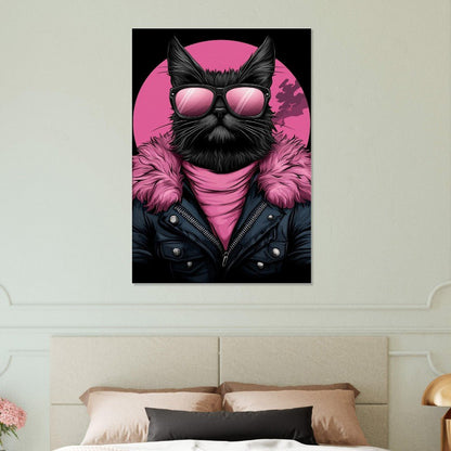 Rebel Cat in Pink Fur Canvas Art - ROMAG Store