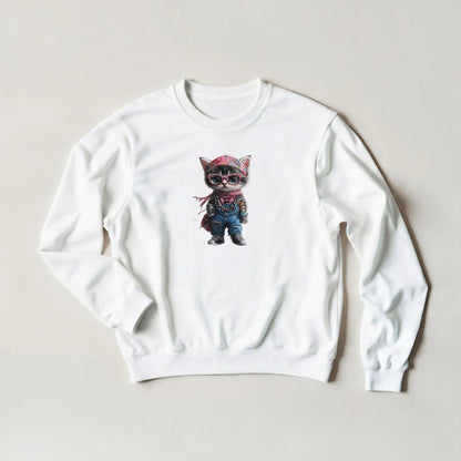 Cool Cat Sweatshirt – Streetwear Graphic | Unique Feline Fashion in 6 Colors - ROMAG Store