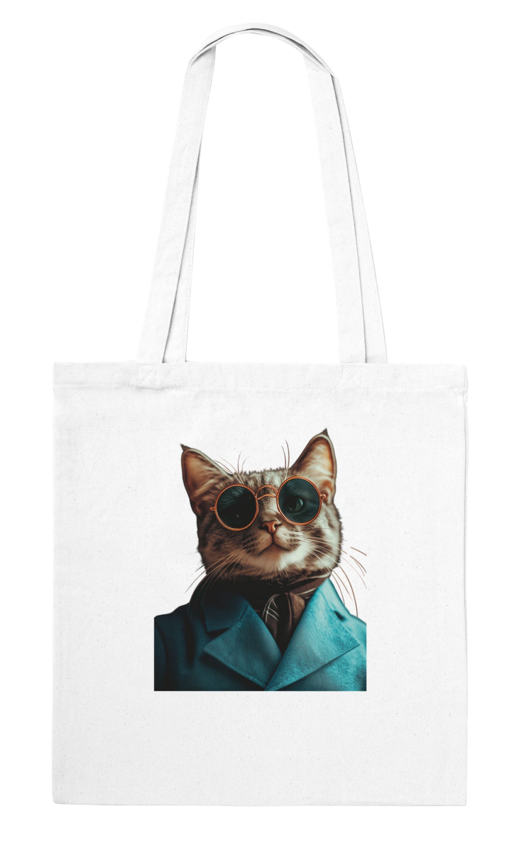 Chic Cat in Teal Suit Tote Bag - ROMAG Store