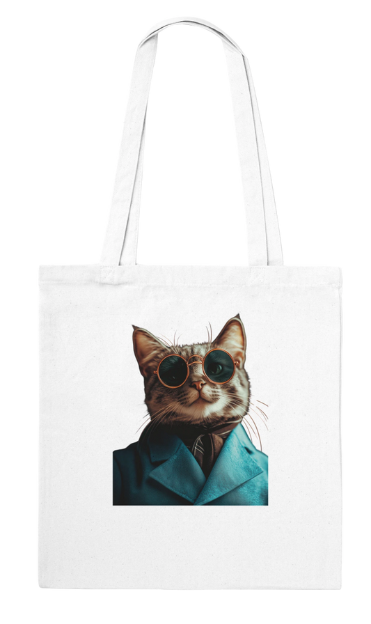 Chic Cat in Teal Suit Tote Bag - ROMAG Store