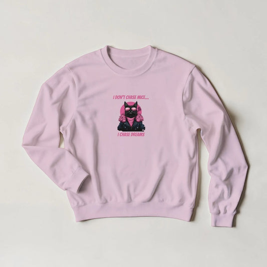 Dream Chaser Cat Sweatshirt – Pink Aesthetic Streetwear Graphic in 6 Colors - ROMAG Store