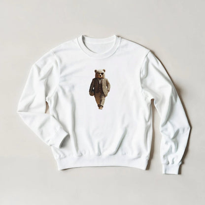 Suited Bear Sweatshirt – Sophisticated Streetwear Graphic in Your Choice of Six Bold Hues - ROMAG Store
