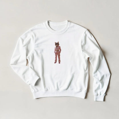 Sassy Feline Sweatshirt – Chic Pink Suit & Shades Streetwear Graphic - ROMAG Store