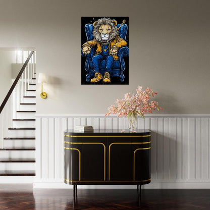 Royal Lion in Blue & Gold Canvas Art - ROMAG Store