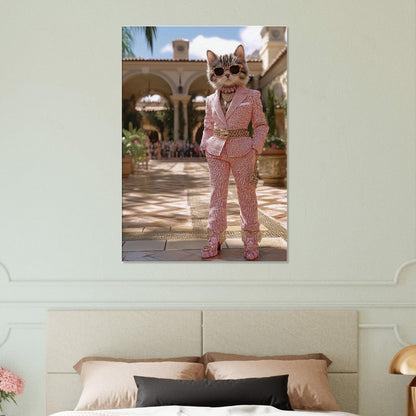 Luxury Cat in Pink Suit Canvas - ROMAG Store