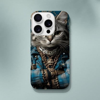 Cool Cat in Plaid & Gold iPhone Tough Case - ROMAG Store